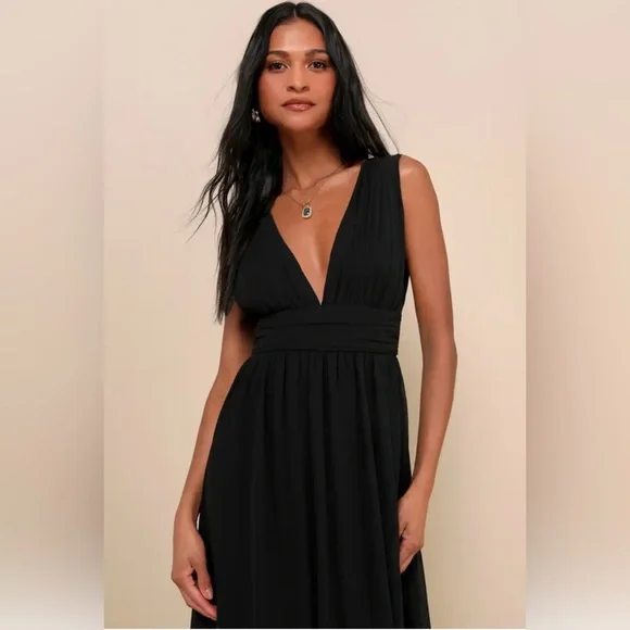 Lulus Heavenly Hues Black Maxi Dress Elegant Slit Like New Sz Medium - Picture 5 of 6